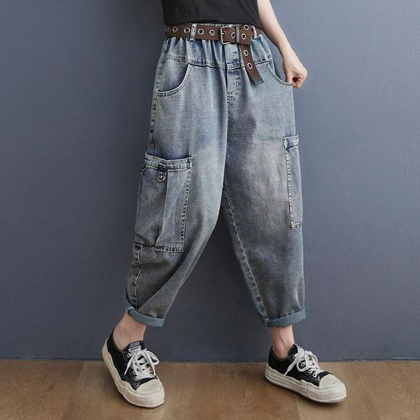 women's jeans 2021 spring autumn arts style women elastic waist cotton denim harem pants double pocket vintage blue loose v394
women's jeans 2021 spring autumn arts style women elastic waist cotton denim harem pants double pocket vintage blue loose v394