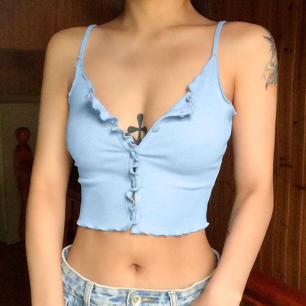 women's tanks & camis summer camisole crop sleeveless ruffles single-breasted button down v neck women solid color tee, White
women's tanks & camis summer camisole crop sleeveless ruffles single-breasted button down v neck women solid color tee, White