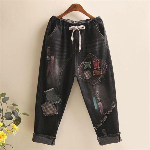 spring autumn elastic waist denim womens jeans harem pants embroidery patchwork vintage ladies tassel d99, Blue
spring autumn elastic waist denim womens jeans harem pants embroidery patchwork vintage ladies tassel d99, Blue