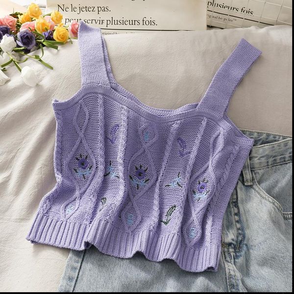 knitted crop floral embroidery women tank cropped vest summer vintage purple top, White
knitted crop floral embroidery women tank cropped vest summer vintage purple top, White