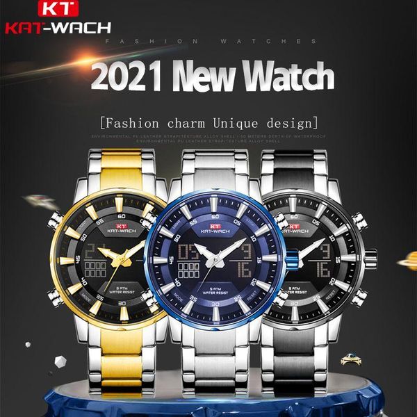 wristwatches kat-wach 2021 alloy double display large dial men's watches trendy personality steel band simple business electronics watc, Slivery;brown
wristwatches kat-wach 2021 alloy double display large dial men's watches trendy personality steel band simple business electronics watc, Slivery;brown
