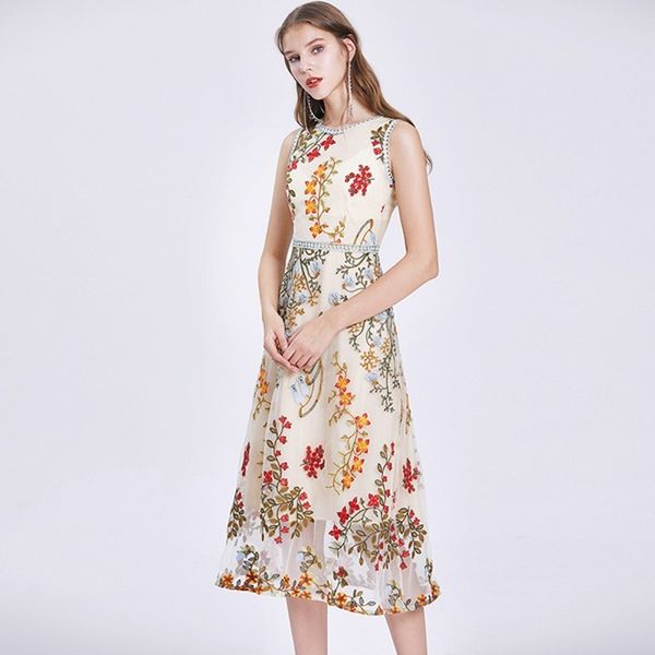 vintage beach party dresses women elegant sleeveless o-neck flower embroidery mesh dresses female summer tank long dress 210514, Black;gray
vintage beach party dresses women elegant sleeveless o-neck flower embroidery mesh dresses female summer tank long dress 210514, Black;gray