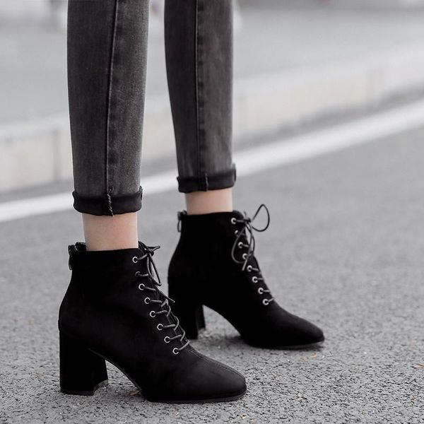 boots square head thick heel lace up thin autumn high short british style women's suede bare, Black
boots square head thick heel lace up thin autumn high short british style women's suede bare, Black