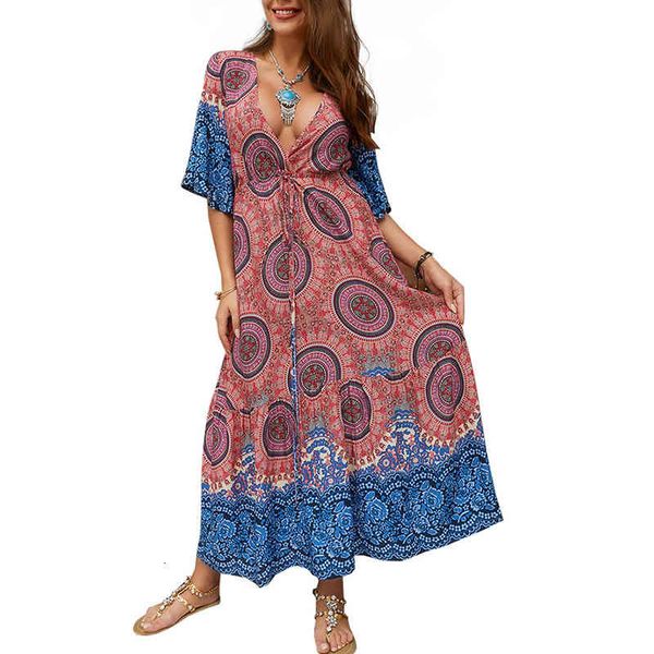summer bohemian beach long printed deep v elastic waist retro dress wl101, Black;gray
summer bohemian beach long printed deep v elastic waist retro dress wl101, Black;gray