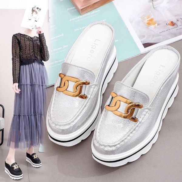 slippers wedges metal chain modern women creepers mules summer platform shoes woman sandalias cover toe internal increase slides, Black
slippers wedges metal chain modern women creepers mules summer platform shoes woman sandalias cover toe internal increase slides, Black