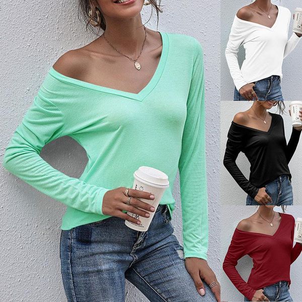 women's t-shirt 2021 spring autumn v-neck solid color versatile long sleeve casual femme plus sizes tees, White
women's t-shirt 2021 spring autumn v-neck solid color versatile long sleeve casual femme plus sizes tees, White