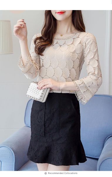 women's blouses & shirts spring and summer korean flared sleeve round neck cut out lace shirt slim girl apricot white yellow versatile
women's blouses & shirts spring and summer korean flared sleeve round neck cut out lace shirt slim girl apricot white yellow versatile