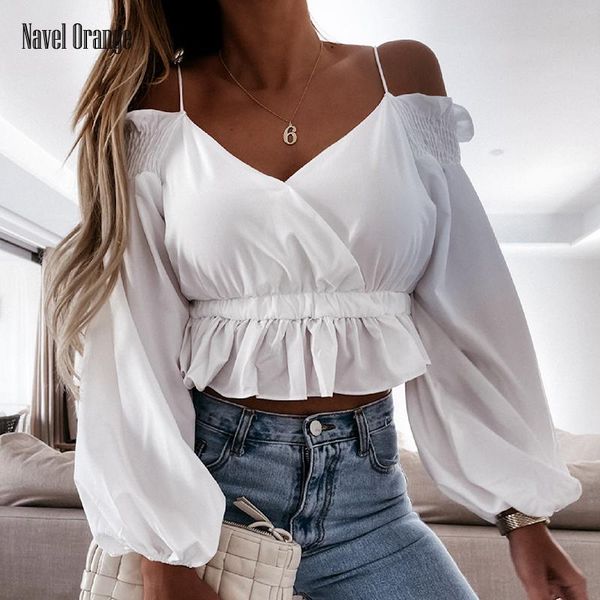 women's blouses & shirts 2021 women v-neck lantern sleeve sling blouse spring autumn solid ruffle slim shirring patchwork streetwea, White
women's blouses & shirts 2021 women v-neck lantern sleeve sling blouse spring autumn solid ruffle slim shirring patchwork streetwea, White
