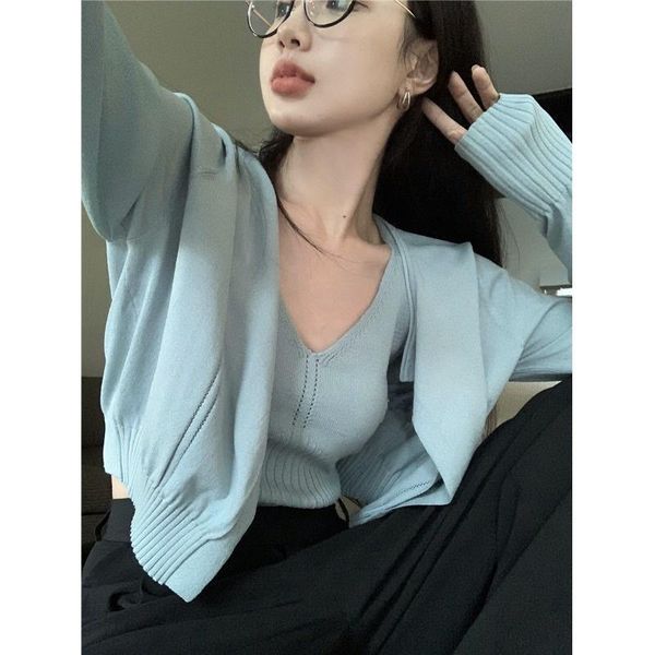 women's knits & tees two-piece knitwear autumn western style slimming bottoming small slip vest + outer wear short sweater cardigan, White
women's knits & tees two-piece knitwear autumn western style slimming bottoming small slip vest + outer wear short sweater cardigan, White