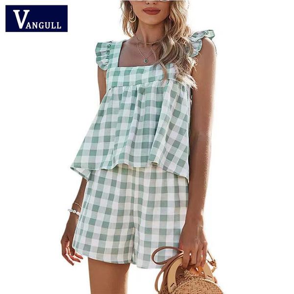 women's tracksuits vangull women plaid sports and leisure suit square collar flying sleeves loose elastic waist bottoms female, Gray
women's tracksuits vangull women plaid sports and leisure suit square collar flying sleeves loose elastic waist bottoms female, Gray