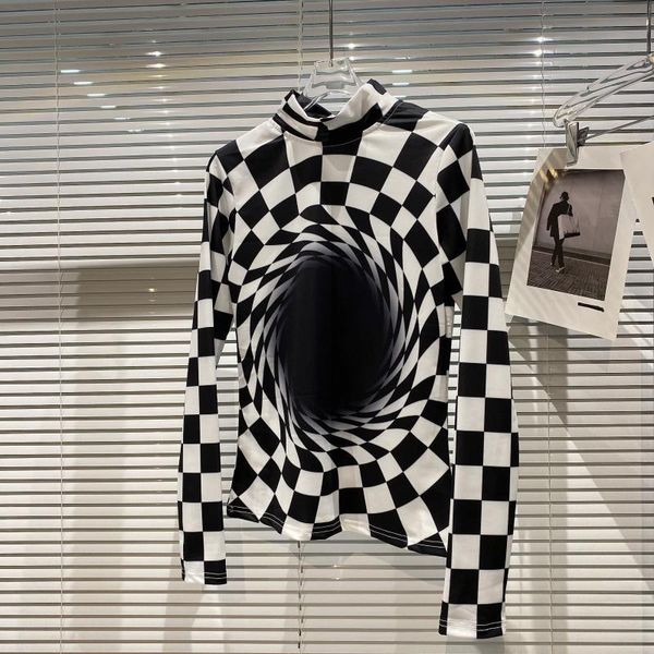 women's t-shirt black and white checkered hole pattern women t shirt 2021 autumn quick drying mercerized semi high neck
women's t-shirt black and white checkered hole pattern women t shirt 2021 autumn quick drying mercerized semi high neck
