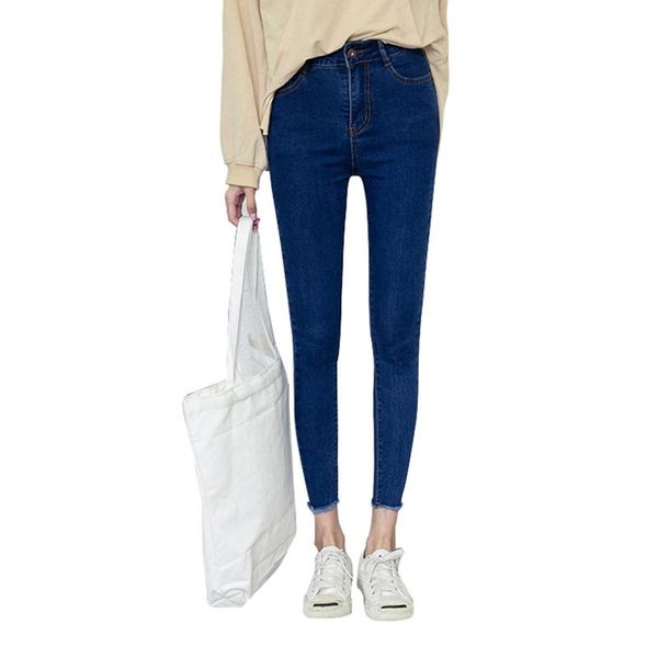 spring women's jeans cotton skinny elastic ankle-length pencil pants with pockets casual high waist slim trousers, Blue
spring women's jeans cotton skinny elastic ankle-length pencil pants with pockets casual high waist slim trousers, Blue
