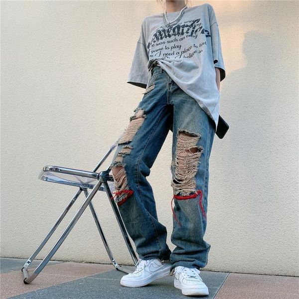 women's jeans 2021ripped straight leg for hiphop y2k high street woman baggy wide waist bule, Blue
women's jeans 2021ripped straight leg for hiphop y2k high street woman baggy wide waist bule, Blue
