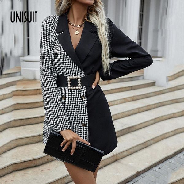 casual dresses 2021 spring autumn women black white plaid spliced dress long sleeve double breasted notched office lady suit, Black;gray
casual dresses 2021 spring autumn women black white plaid spliced dress long sleeve double breasted notched office lady suit, Black;gray
