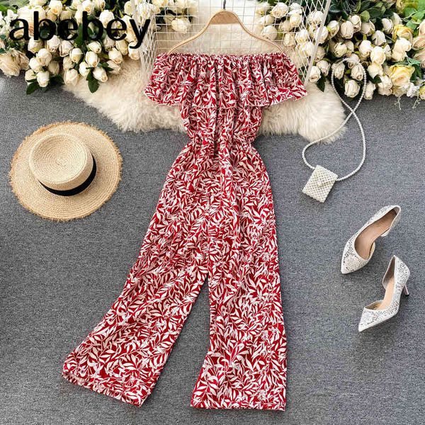 women blhemian floral jumpsuits french sweet ruffles slash neck rompers summer off shoulder wide leg long 210512, Black;white
women blhemian floral jumpsuits french sweet ruffles slash neck rompers summer off shoulder wide leg long 210512, Black;white