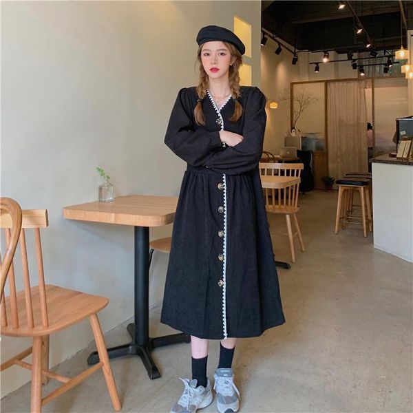 casual dresses retro autumn 2021 women's korean long sleeve dress small v-neck temperament french black, Black;gray
casual dresses retro autumn 2021 women's korean long sleeve dress small v-neck temperament french black, Black;gray