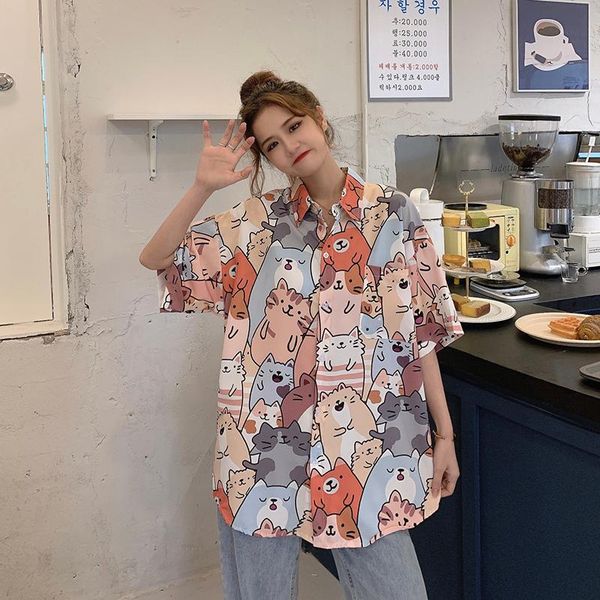 women's blouses & shirts short sleeve chiffon cartoon print harajuku turn down collar sweet summer women shirt korean loose female blu, White
women's blouses & shirts short sleeve chiffon cartoon print harajuku turn down collar sweet summer women shirt korean loose female blu, White