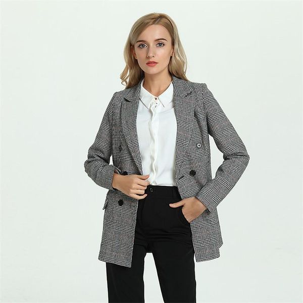 women's suits & blazers 2021 autumn winter paragraph british retro loose was thin plaid suit wool jacket female blazer feminino woman a, White;black
women's suits & blazers 2021 autumn winter paragraph british retro loose was thin plaid suit wool jacket female blazer feminino woman a, White;black