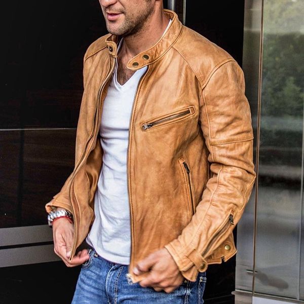 men's jackets men leather jacket stand collar punk motorcycle outerwear streetwear zipper windproof fur coats slim thin solid, Black;brown
men's jackets men leather jacket stand collar punk motorcycle outerwear streetwear zipper windproof fur coats slim thin solid, Black;brown