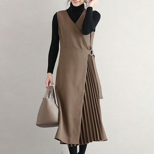 sleeveless women dress korean elegant plain high waist belt midi pleated linen sundress female autumn winter office casual dresses, Black;gray
sleeveless women dress korean elegant plain high waist belt midi pleated linen sundress female autumn winter office casual dresses, Black;gray