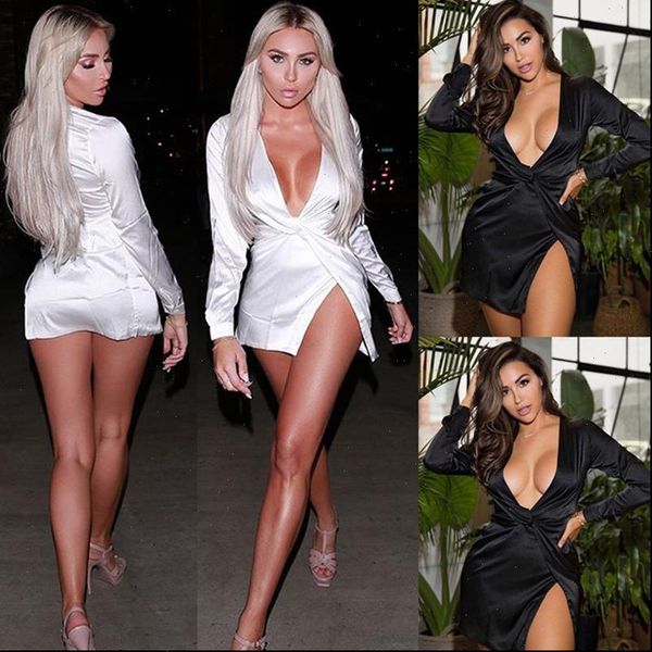 summer long sleeve women dresses deep v neck satin mini short knot wrap split party, Black;gray
summer long sleeve women dresses deep v neck satin mini short knot wrap split party, Black;gray