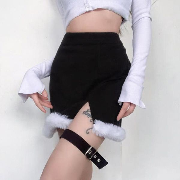 skirts hip skirt women solid color splicing plush mini personality high waist split and thigh straps streetwear 2021, Black
skirts hip skirt women solid color splicing plush mini personality high waist split and thigh straps streetwear 2021, Black