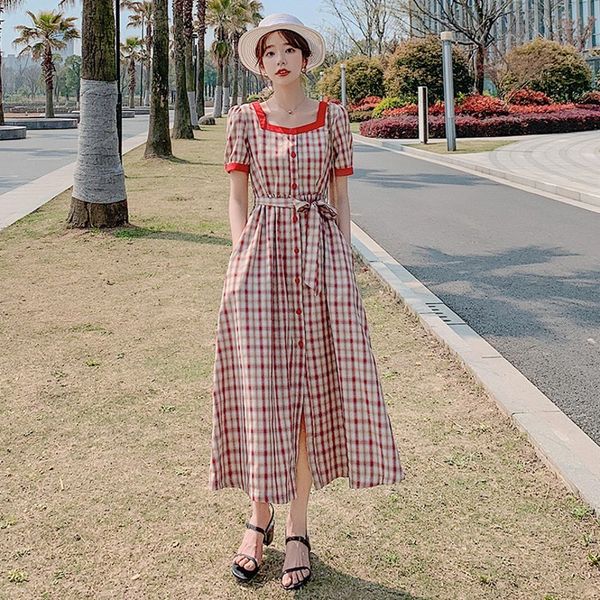 llzacoosh retro puff sleeved square collar plaid dress women summer ol single-breasted sashes slim casual long dress 210514, Black;gray
llzacoosh retro puff sleeved square collar plaid dress women summer ol single-breasted sashes slim casual long dress 210514, Black;gray