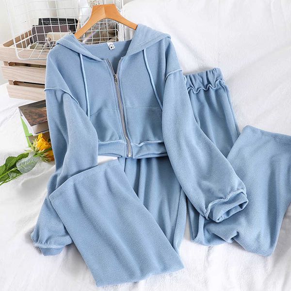 autumn casual sets full blue hooded hoodies zipper sweatshirts coat all-match straight elastic high waist wide leg pants loose 210610, White
autumn casual sets full blue hooded hoodies zipper sweatshirts coat all-match straight elastic high waist wide leg pants loose 210610, White