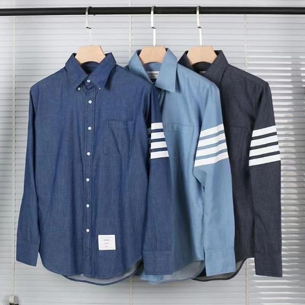 light luxury fashion brand tb spring and autumn stripe four bar pure cotton embroidered label denim men's slim long sleeve shirt, Black
light luxury fashion brand tb spring and autumn stripe four bar pure cotton embroidered label denim men's slim long sleeve shirt, Black