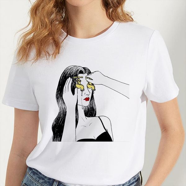 female abstract art printed harajuku men t shirts and womens aesthetics thin section hipster fashion women clothing, White;black
female abstract art printed harajuku men t shirts and womens aesthetics thin section hipster fashion women clothing, White;black