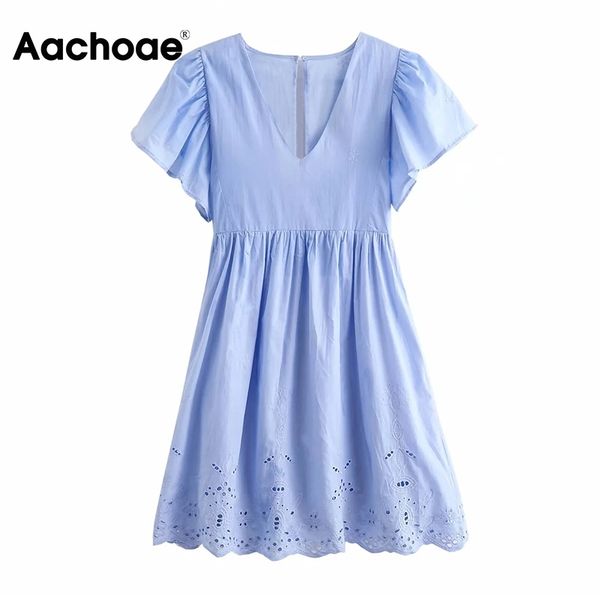 aachoae v neck loose cotton blue dress summer flare short sleeve embroidery mini dress women casual pleated dress femme robe 210413, Black;gray
aachoae v neck loose cotton blue dress summer flare short sleeve embroidery mini dress women casual pleated dress femme robe 210413, Black;gray