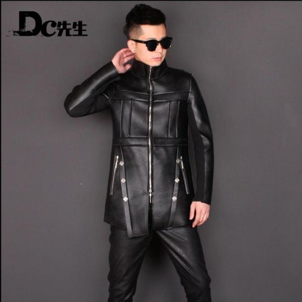 men's fur & faux winter men personality stitching long coat plus velvet thick warm singer leather jacket stand collar motorcycle, Black
men's fur & faux winter men personality stitching long coat plus velvet thick warm singer leather jacket stand collar motorcycle, Black