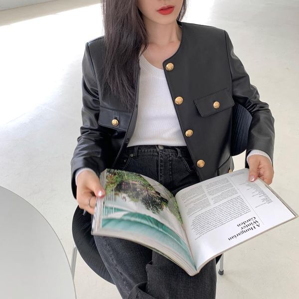 women's leather & faux autumn sheepskin women straight tube dress short long sleeve round collar genuine jacket, Black
women's leather & faux autumn sheepskin women straight tube dress short long sleeve round collar genuine jacket, Black