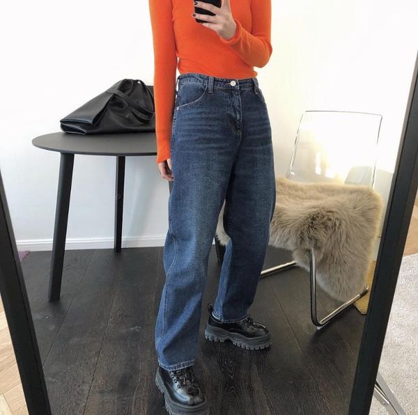 woman cotton straight blue jeans women's
