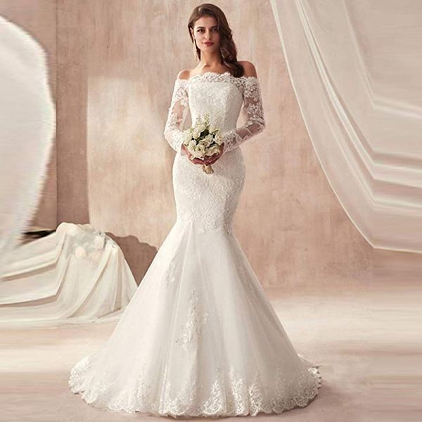 2021 modest bateau neck mermaid wedding dresses simple long sleeves slim fitted fishtail bridal gowns bandage back custom robe, Black
2021 modest bateau neck mermaid wedding dresses simple long sleeves slim fitted fishtail bridal gowns bandage back custom robe, Black