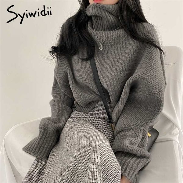 syiwidii blue turtleneck sweaters for women fall winter pullovers short knitted loose korean fashion casual jumpers 211011, White;black
syiwidii blue turtleneck sweaters for women fall winter pullovers short knitted loose korean fashion casual jumpers 211011, White;black