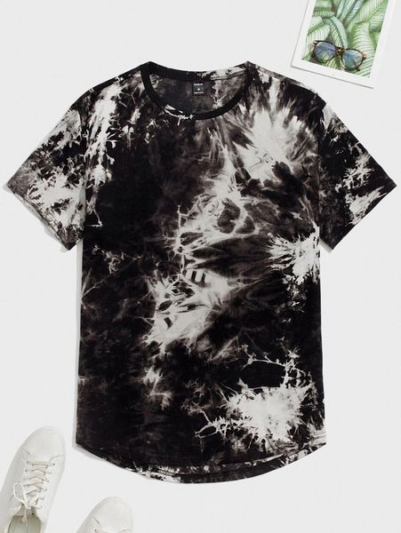 men tie dye high low tee l8aj#, White;black