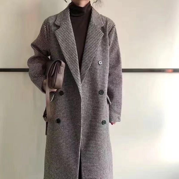women's wool & blends autumn and winter 2021 korean plaid woolen loose trend emperament coat long over-the-knee, Black
women's wool & blends autumn and winter 2021 korean plaid woolen loose trend emperament coat long over-the-knee, Black