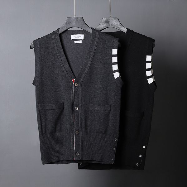 sweater knit 2021 tb four bar vest sleeveless waistcoat v-neck cardigan for men and women, White;black
sweater knit 2021 tb four bar vest sleeveless waistcoat v-neck cardigan for men and women, White;black