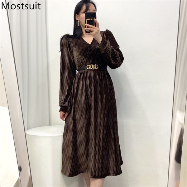 korean vintage velvet women long dress with chain belt spring full sleeve v-neck elegant female fashion a-line vestidos 210518, Black;gray
korean vintage velvet women long dress with chain belt spring full sleeve v-neck elegant female fashion a-line vestidos 210518, Black;gray