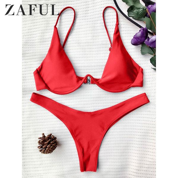 

one-piece suits zaful plunging neck thong bikinis set underwired plunge bathing suit spaghetti straps padded female swimsuits high cut