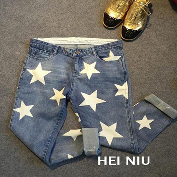 famous pentagon american star loose straight casual jeans children light coloured printed stretch pants trend women's, Blue
famous pentagon american star loose straight casual jeans children light coloured printed stretch pants trend women's, Blue