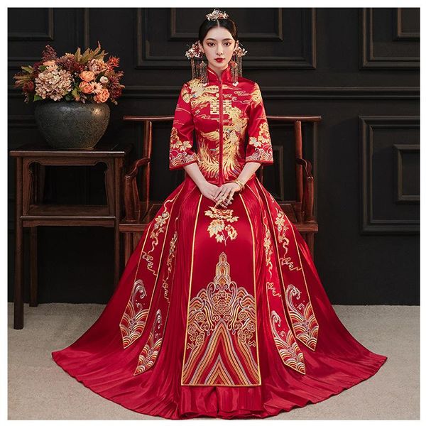 suzhou embroidery phoenix wedding dress chinese women cheongsam oriental marriage set full length bride costume toast clothing ethnic, Red
suzhou embroidery phoenix wedding dress chinese women cheongsam oriental marriage set full length bride costume toast clothing ethnic, Red