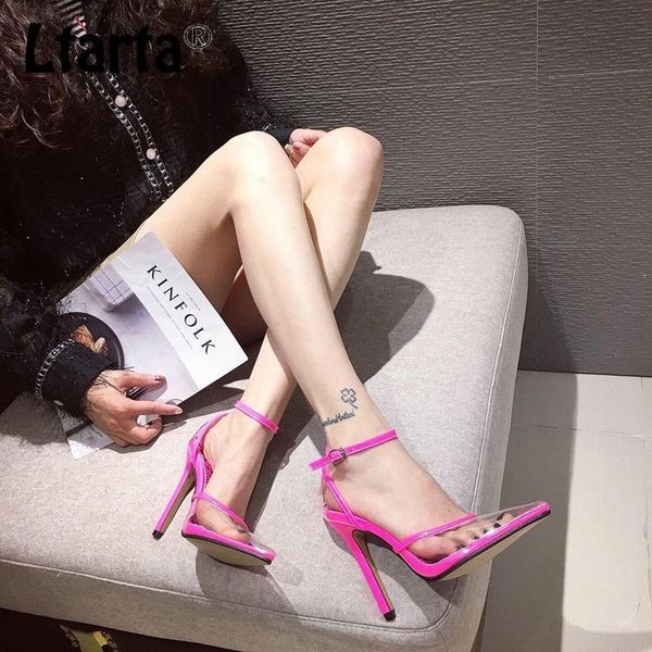 color matching women's fluorescent pointed transparent hollow buckle classic high heel sandals cwf, Black
color matching women's fluorescent pointed transparent hollow buckle classic high heel sandals cwf, Black