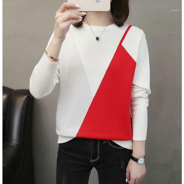 women 's round neck thickened knitting shirt retro color block basic loose and idle style short women's sweaters, White;black
women 's round neck thickened knitting shirt retro color block basic loose and idle style short women's sweaters, White;black