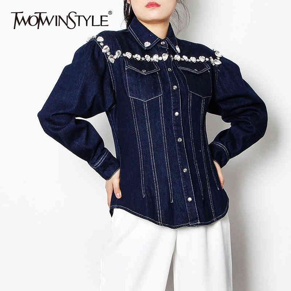 twotwinstyle casual patchwork diamond jacket for women lapel long sleeve denim jacket female fashion new clothing spring style 210428, Black;brown
twotwinstyle casual patchwork diamond jacket for women lapel long sleeve denim jacket female fashion new clothing spring style 210428, Black;brown