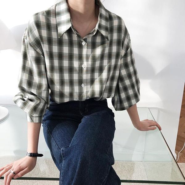 women's blouses & shirts vintage green plaid long sleeve women 2021 spring autumn fashion casual turn-down collar button loose lady, White
women's blouses & shirts vintage green plaid long sleeve women 2021 spring autumn fashion casual turn-down collar button loose lady, White