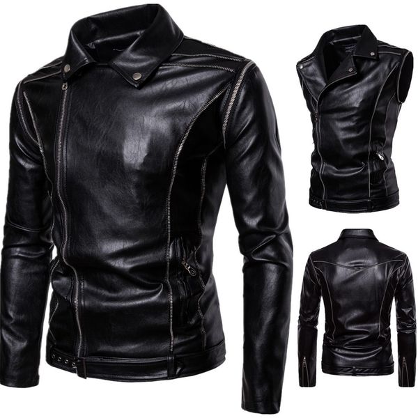 fashion leather men's jacket autumn detachable sleeve two wear motorcycle, Black
fashion leather men's jacket autumn detachable sleeve two wear motorcycle, Black