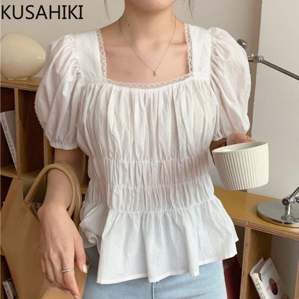 women's blouses & shirts kusahiki korean folds slim waist womens lace patchwork square collar puff sleeve blouse fashion elegant blusa, White
women's blouses & shirts kusahiki korean folds slim waist womens lace patchwork square collar puff sleeve blouse fashion elegant blusa, White