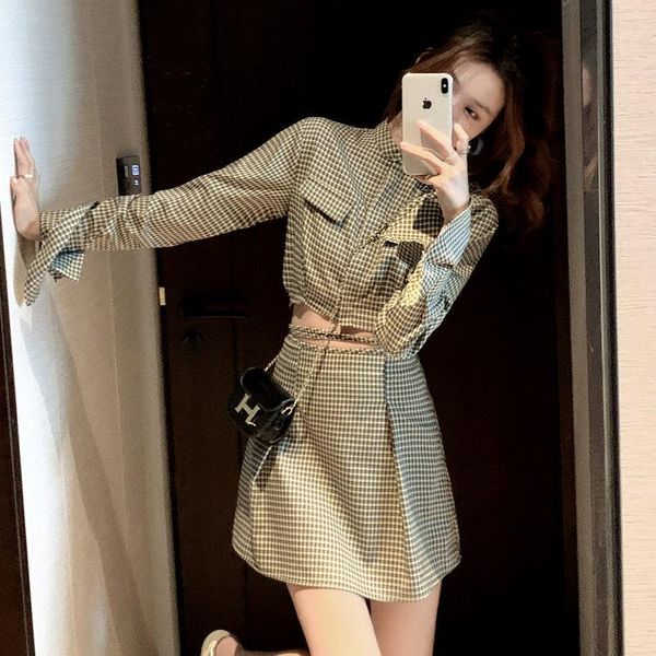 casual dresses summer two piece sets women shirt plaid crop and high waist short lace up skirt suits korean fashion outfits, Black;gray
casual dresses summer two piece sets women shirt plaid crop and high waist short lace up skirt suits korean fashion outfits, Black;gray